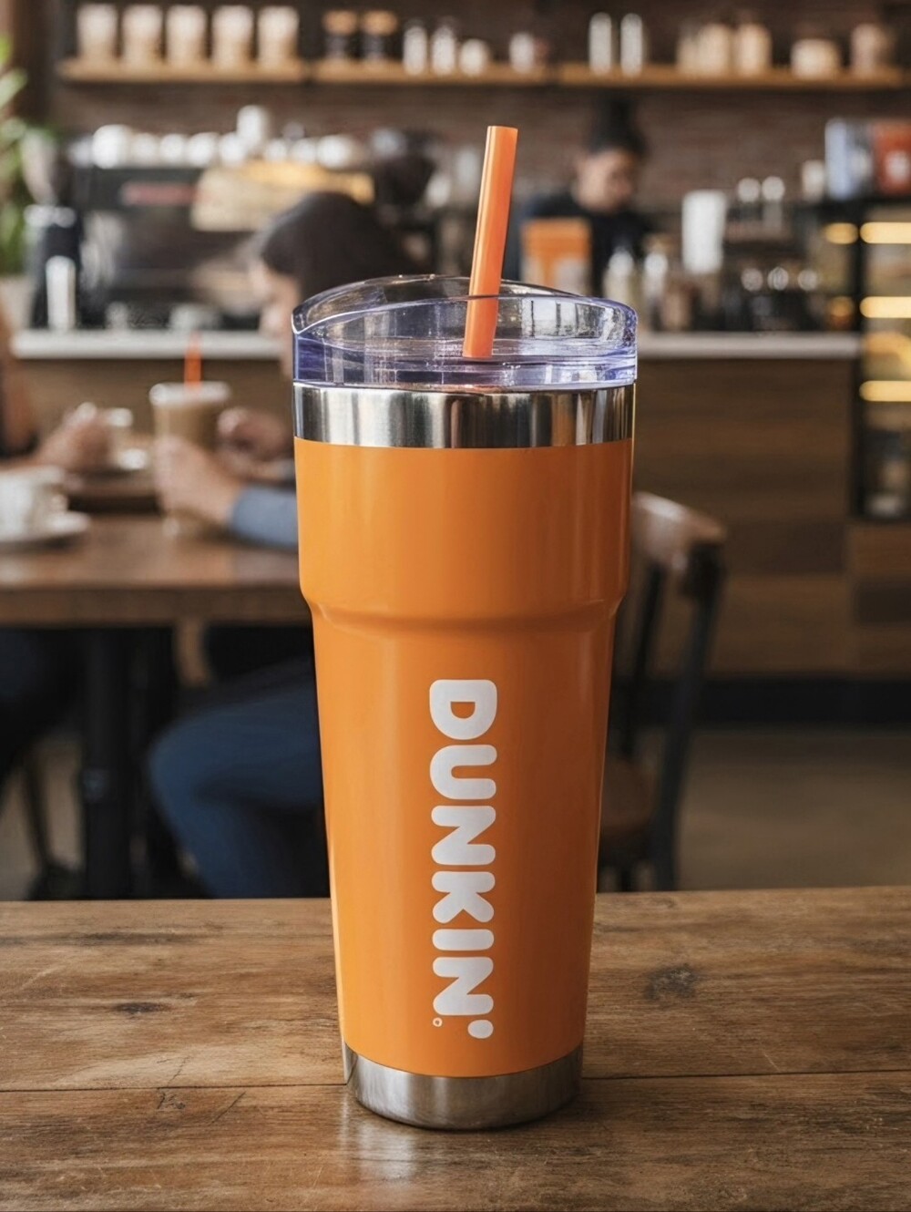 Dunkin' Donuts 24 oz insulated stainless steel travel tumbler. Orange Ex. Cond.